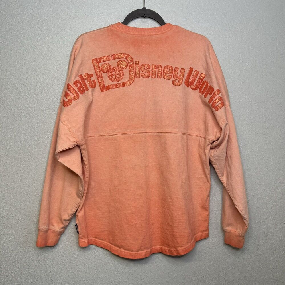 Walt Disney World Spirit Jersey T-Shirt Peach Glitter Logo Long Sleeve SMALL
